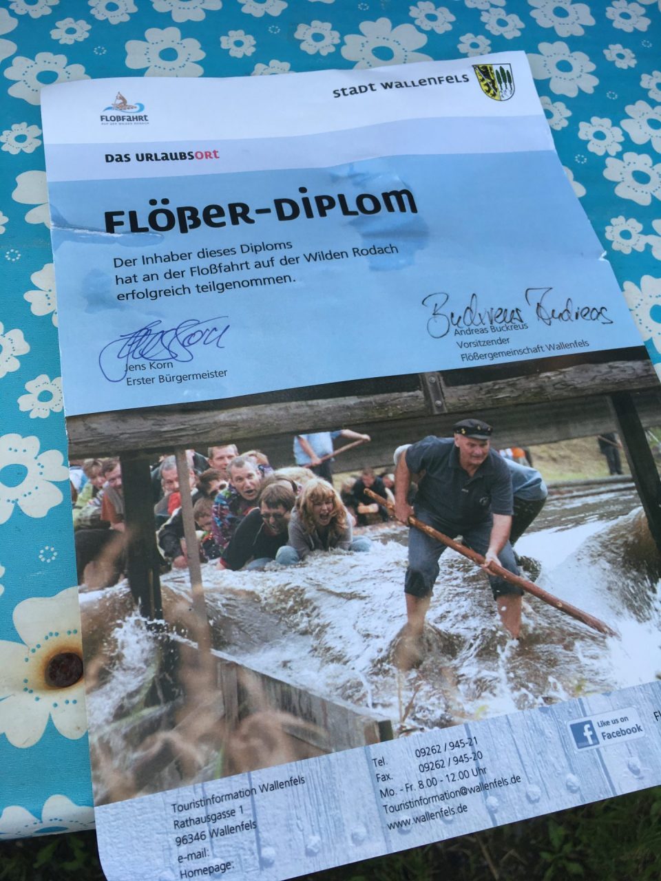Flößer-Diplom Floßfahrt Wilde Rodach